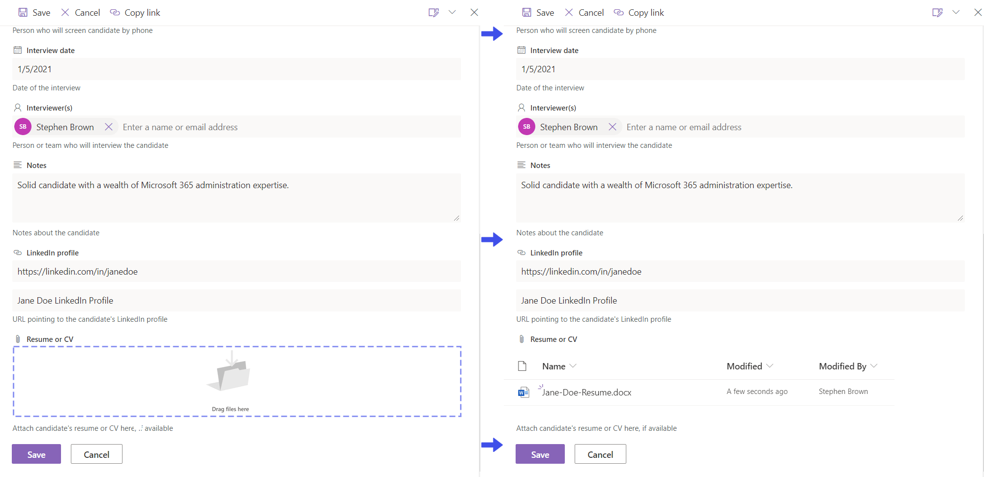 Drag-and-drop modern attachment before and after